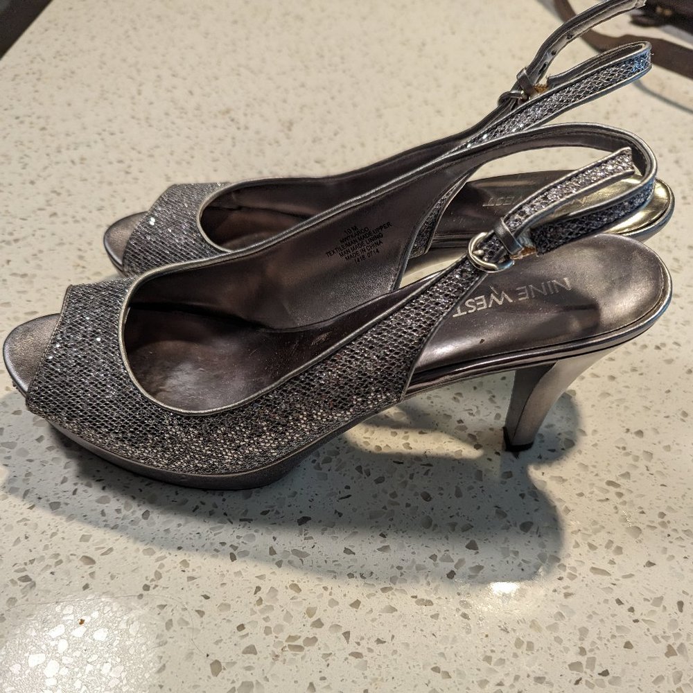 Silver glitter heels